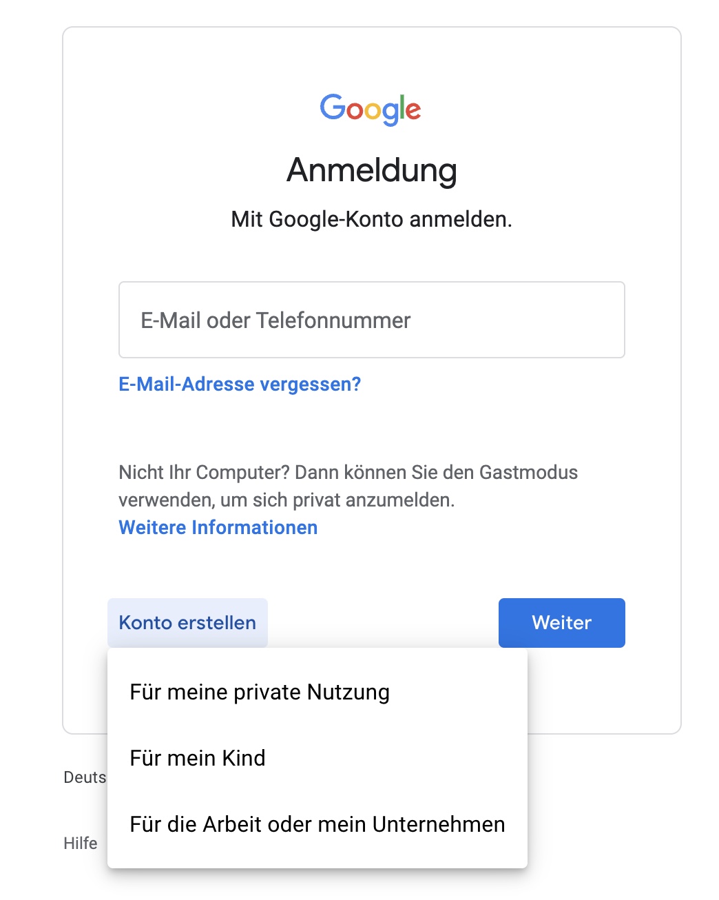 Google Account erstellen